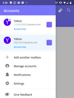 Imagem de várias contas do aplicativo do Yahoo Mail