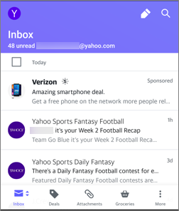 Imagem de visualizações no aplicativo do Yahoo Mail