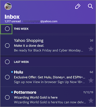 Imagem da Yahoo Mail caixa de entrada.