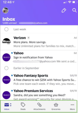 Imagem da guia de visualizações no aplicativo do Yahoo Mail.
